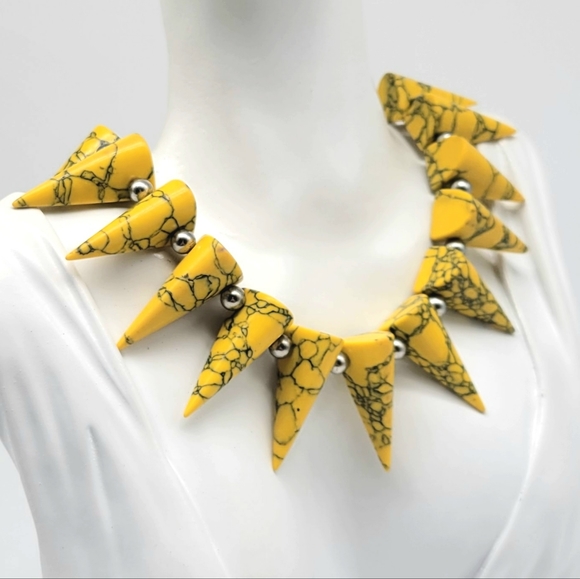 Eddie Borgo RARE Yellow and Black Resin Spike Choker Collar with Silver Beads - Picture 7 of 11